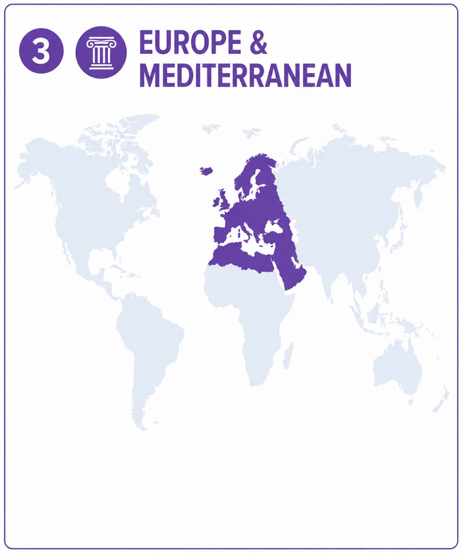 Map highlighting Europe and the Mediterranean