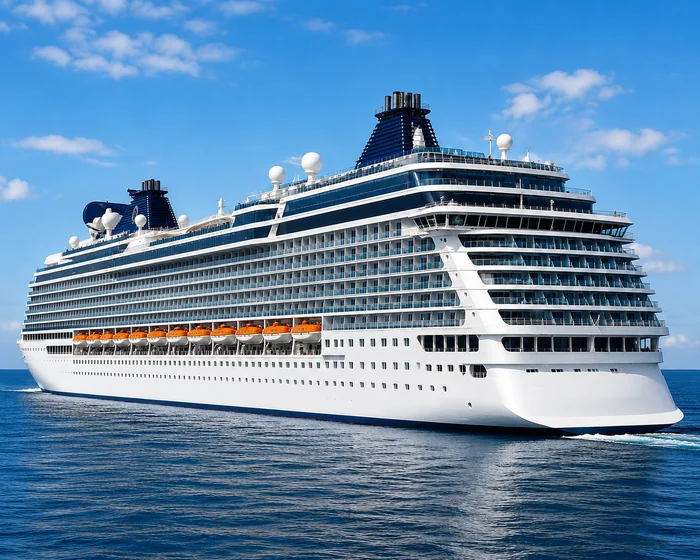 A large cruise ship